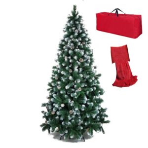Una borsa piena di decorazioni natalizie con un albero di Natale di pino, pronto per celebrare il festival di Natale e salutare la stagione delle feste!