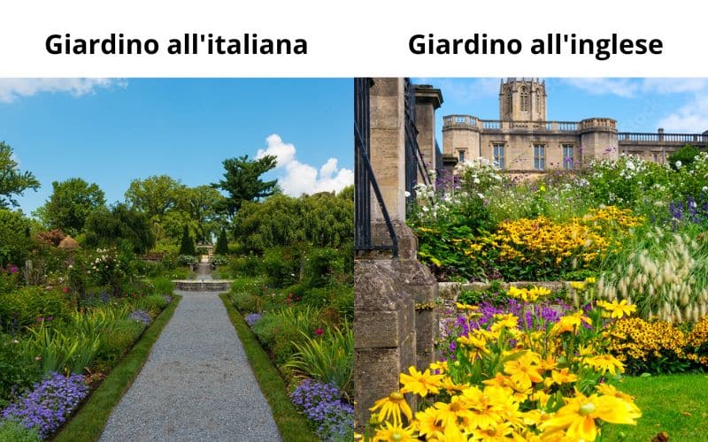 foto di un giardino all'italiana e un giardino all'inglese