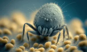 Gruppo di acari microscopici rappresentanti uninfestazione, possibile causa di disagio per persone con allergie
